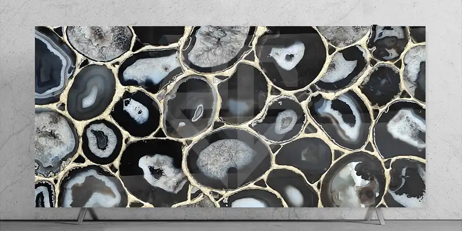 Black Agate With Gold Stone Slab