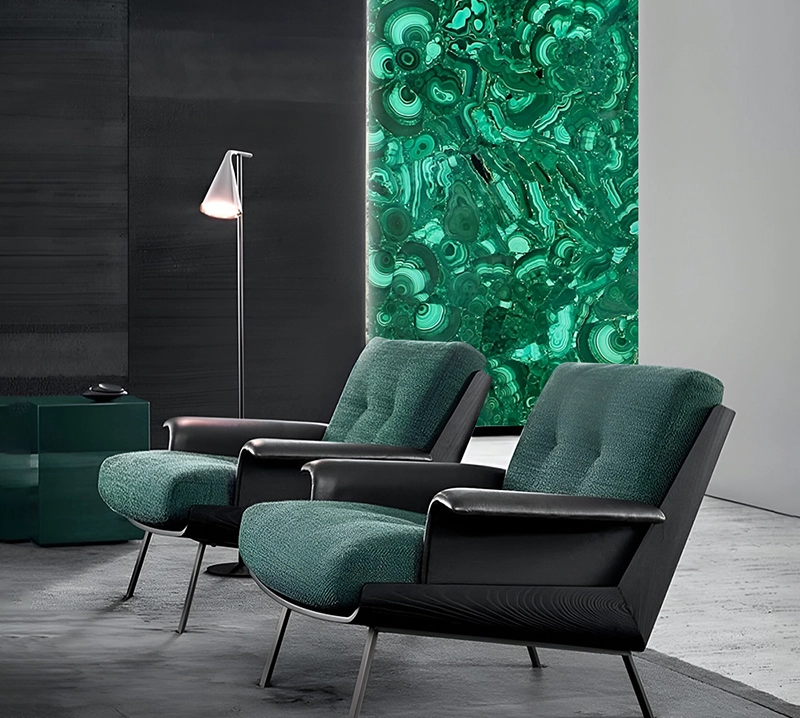 Malachite Flower Semiprecious Gemstone Slab pattern detail