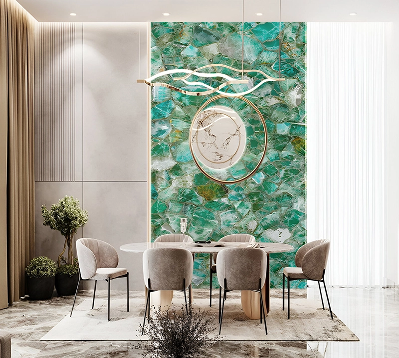 Green Fluorite Semiprecious Stone Slab for interior flooring